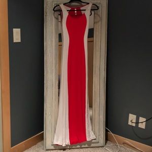 Red dress with white stripe